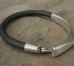 Silver & Black Rubber Mens Bracelet UK