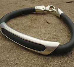 Designer Black Rubber & Silver Mens Bracelet UK