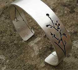 Floral Designer Cuff Silver Bracelet UK