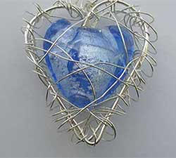 Blue Caged Heart Silver Necklace UK